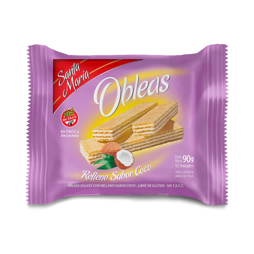 Santa Maria Obleas Rellenas Sabor Coco Sin Tacc 90g